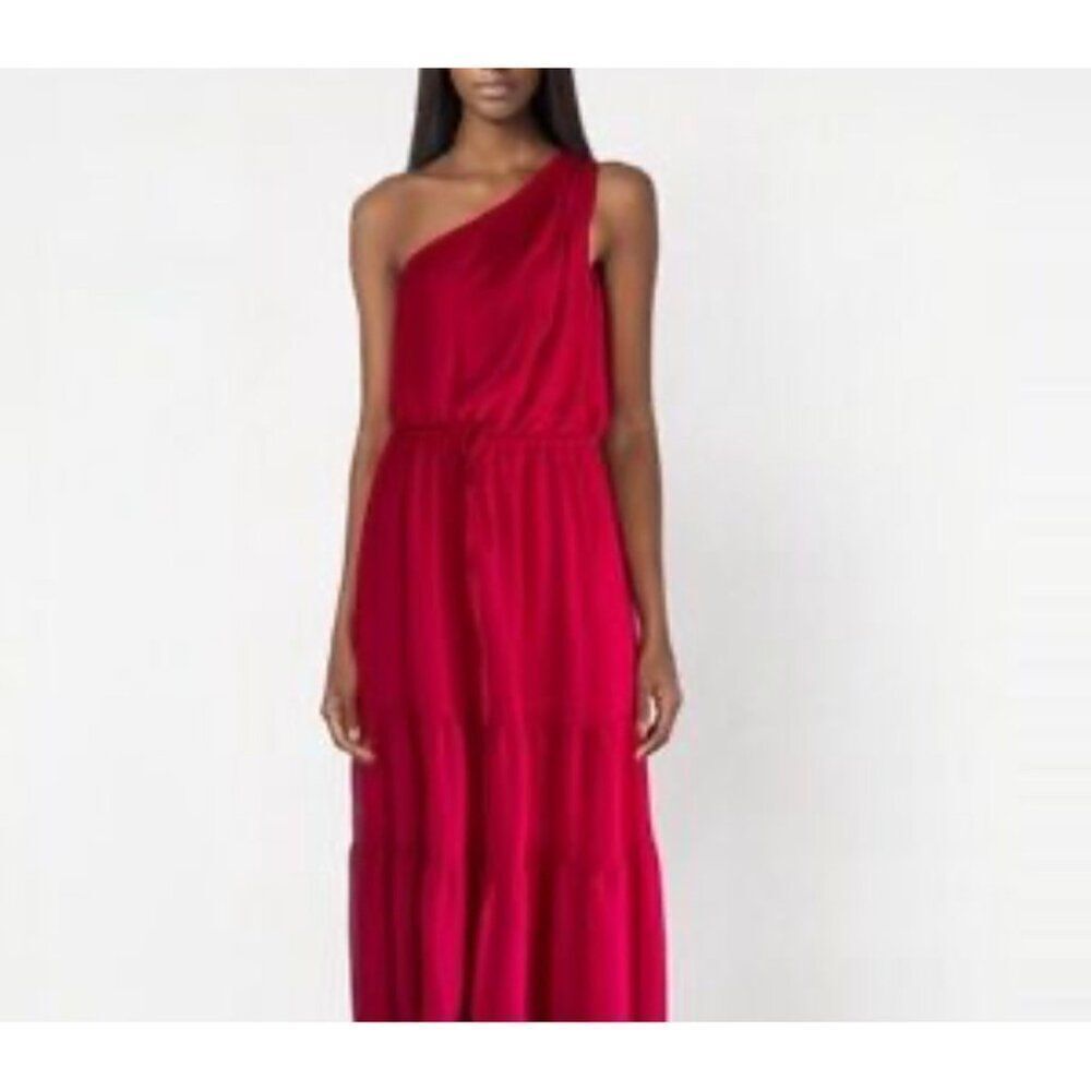 Max Studio Women One Shoulder Ruffle Tiered Peasant Dress Size M
